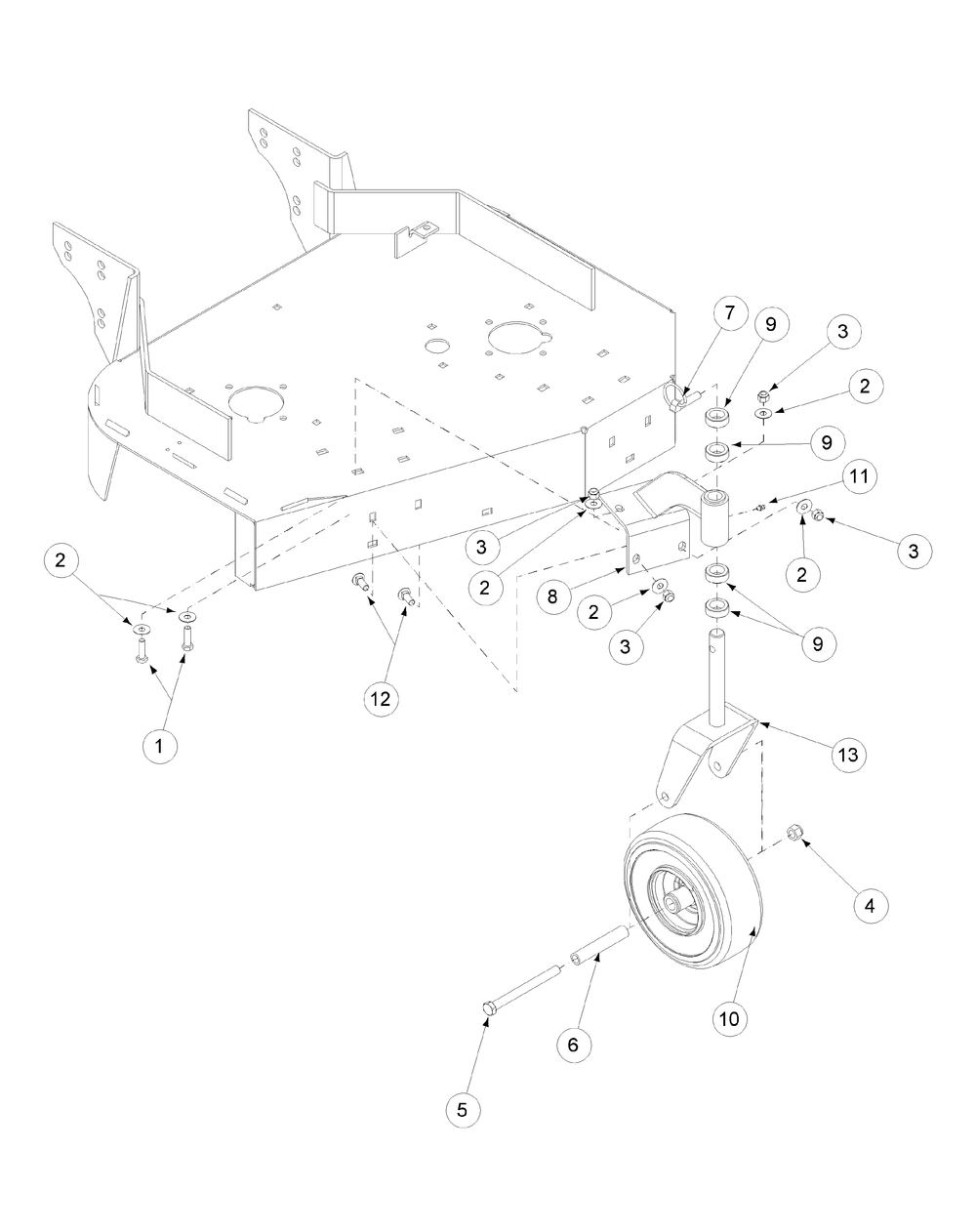 Caster Wheel Fabricated Deck Diagram and Parts List for H1952 55AI4HPD750-WAM Cub Cadet Lawn Mower